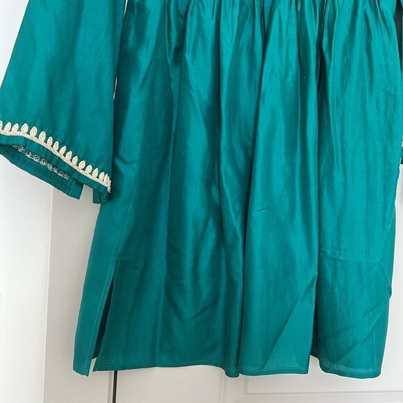 Emerald Green Leaves of Grass Mini Dress with Gold Embroidery - Picture 9 of 9